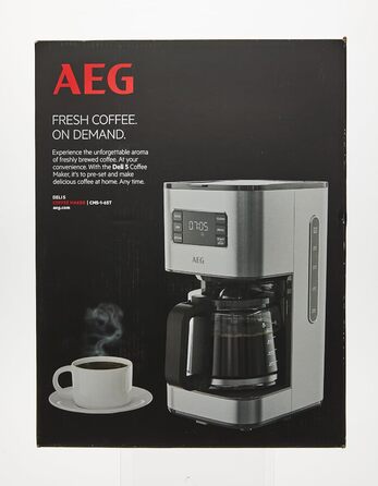 Кавоварка AEG CM5-1-6ST Deli 5, 1,5 л, нержавійка, програмований таймер, підтримка тепла, захист, індикатор рівня води, антикрапельна функція
