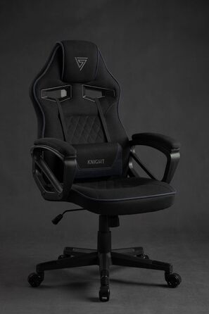Ігрове крісло SENSE7 Knight, ергономічне, з регульованою поперековою подушкою, гойдалкою, м'якими підлокітниками, тканинне, офісне, до 120 кг, чорний-синій