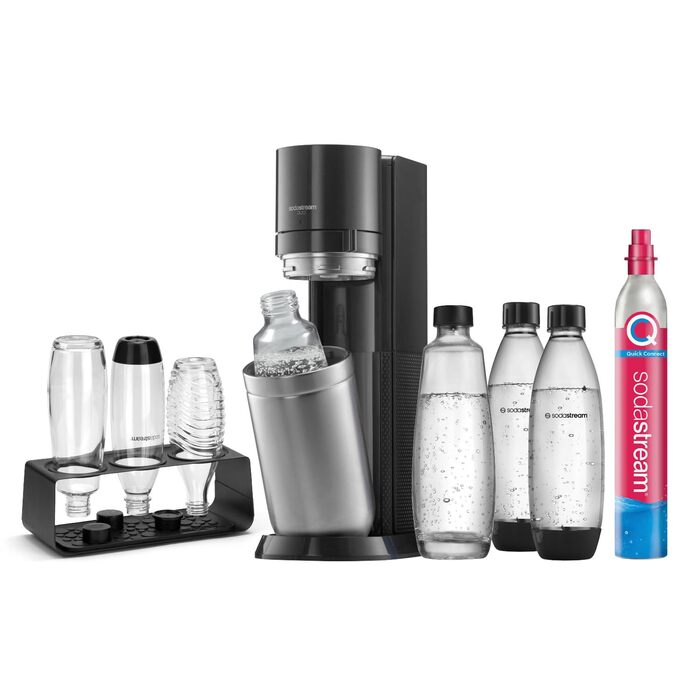Сифон для газування води SodaStream Duo Comfort Pack, з CO2-циліндром, 2 скляними та 2 пластиковими пляшками по 1л (чорний/титан)