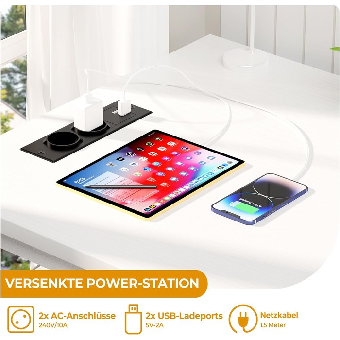 Ігровий стіл iSunirm з LED підсвіткою, розетками та USB портами, білий 80x40x75 см