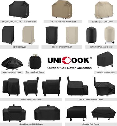 Універсальний водонепроникний чохол для гриля Unicook 152x58x107 см, захисний чохол із оксфорду для газових грилів Weber, Brinkmann, Landmann, чорний, UV-стійкий, міцний