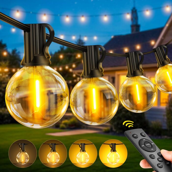 Гірлянда LED зовнішня 19.9м G40 з пультом ДК, димуються лампочки, IP44, теплий білий, для саду, тераси, весіль, вечірок
