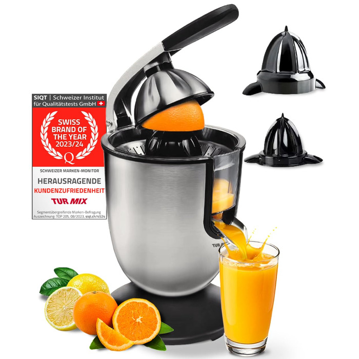 Електрична соковижималка Turmix Multi-Juicer CX 650 для цитрусових з нержавіючої сталі, 2 конуси для апельсинів та лимонів, тиха, посудомийна
