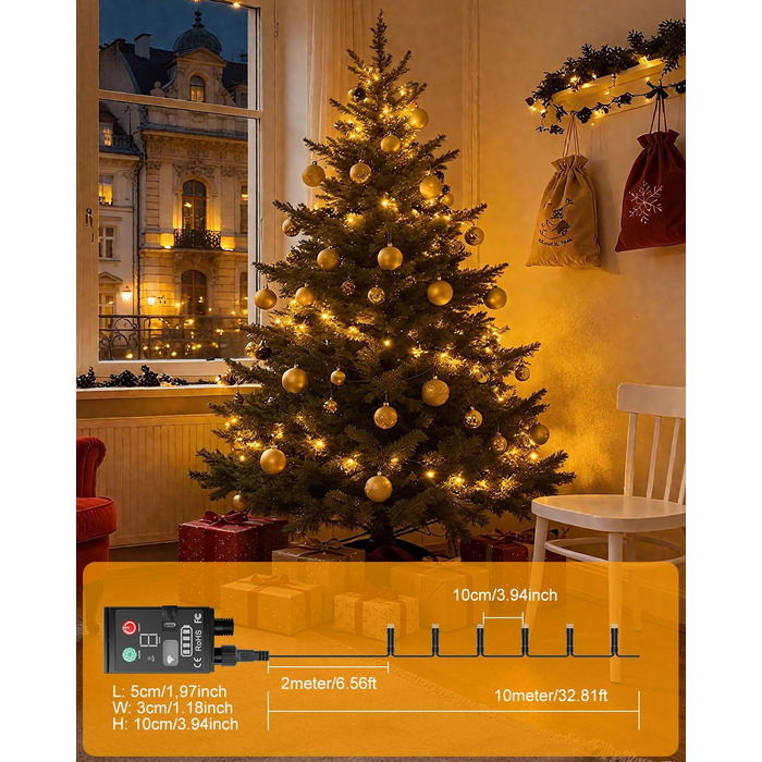 Світлодіодна гірлянда Kinamy для вулиці на батарейках, 20м (2x10м), 100 LED, акумулятор 3600mAh, перезарядна