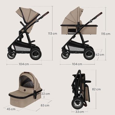 Дитячий візок Lionelo Amber 2 в 1 бежевого кольору: люлька та прогулянковий блок, сумка, москітна сітка, дощовик