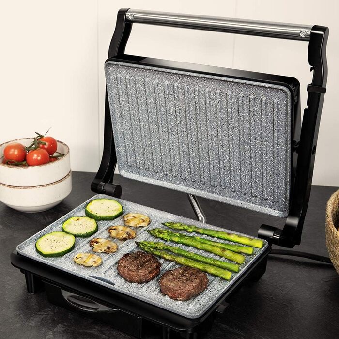 Електрогриль Cecotec Rock'nGrill 1500 Rapid з каменем RockStone, регульованою кришкою, збирачем жиру, 1500 Вт, нержавіюча сталь
