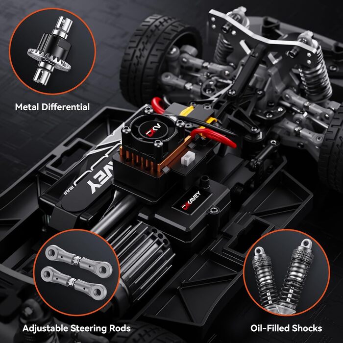Швидкісний RC автомобіль 1/12 для дорослих, 50 миль/год, Brushless, Drift, 4WD RTR, з гіроскопом, помаранчевий