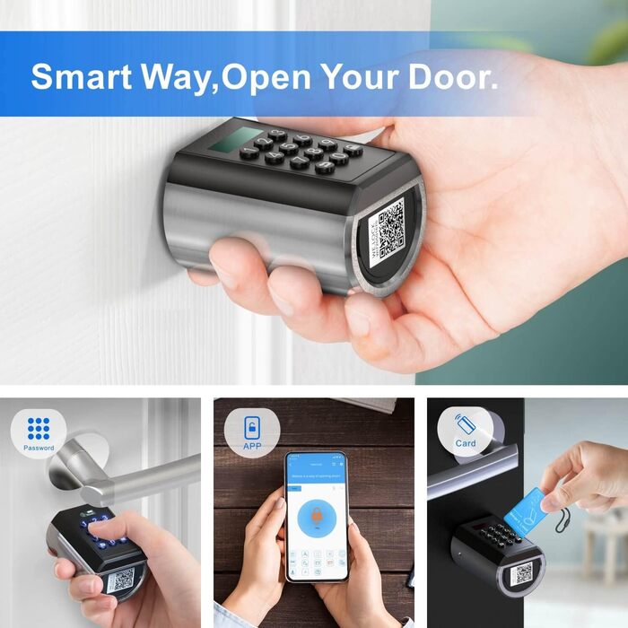 Розумний електронний дверний замок RUILON із кодовим набором, Bluetooth, RFID, Wi-Fi, сріблястий