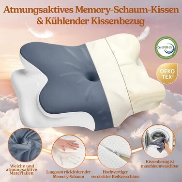 Подушка для шиї з піни Memory Foam: ортопедична подушка для сну на боці, спині та животі (Сіра)