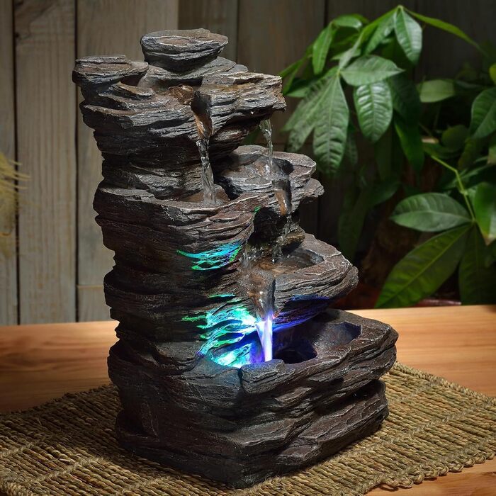 Декоративний настільний фонтан Zen’Light Pietra з ефектом каменю, кольоровою підсвіткою та штучного каменю для медитації та релаксу, 35 см