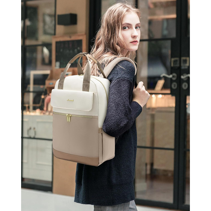 Жіночий рюкзак LOVEVOOK 15.6" для ноутбука, шкільний, подорожей, роботи, універу, світло-бежевий