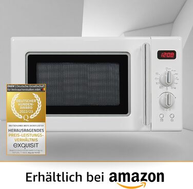 Мікрохвильова піч Exquisit Retro RMW720-3GDIG, 20 л, 1000 Вт, гриль, цифровий дисплей, біла, ретро-дизайн