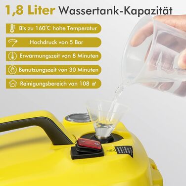Парова швабра COSTWAY 2000 Вт, 1,8 л, 13 насадок, для килимів, вікон, скла та штор, жовта