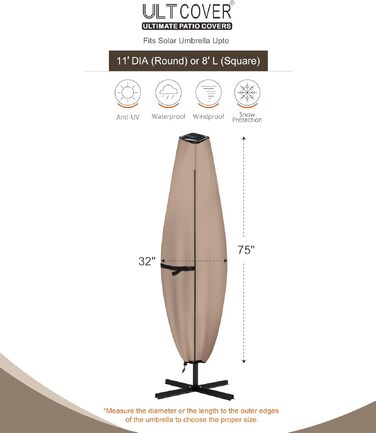 Чохол для парасольки террасної ULTCOVER 600D водонепроникний до 365 см (коричневий, прозорий верх)