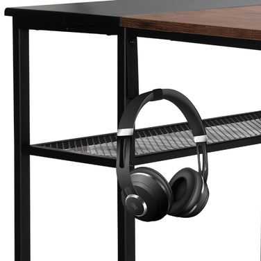 Робочий стіл / письмовий стіл WORKSPACE H I 120 x 60 см з бічною полицею, чорний / коричневий hjh OFFICE