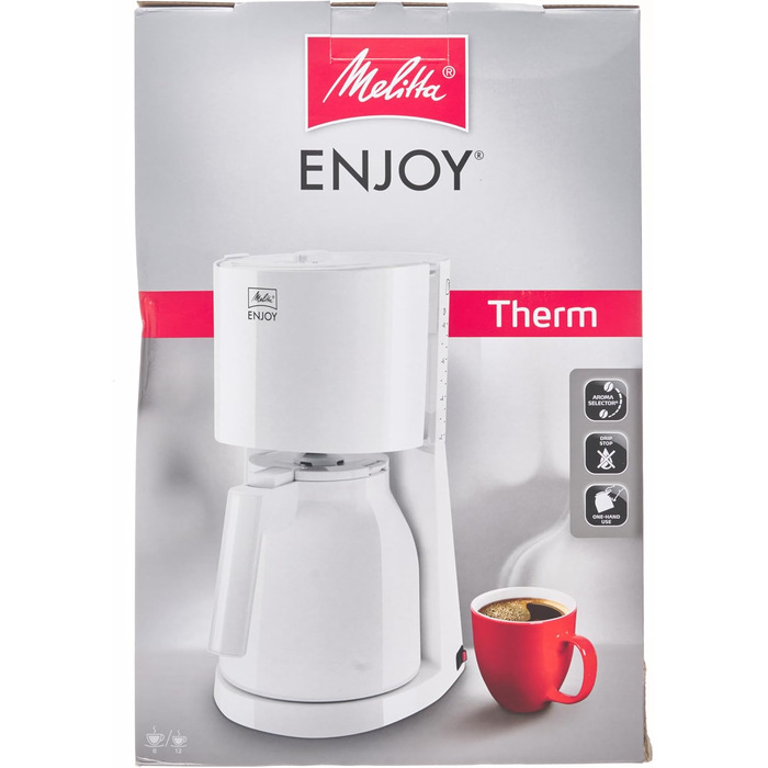 Кавоварка фільтраційна Melitta Enjoy з термокухлем, 8 чашок, біла, захист від крапель