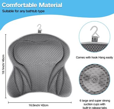 Подушка для ванни 4D Mesh – ортопедична подушка для шиї, голови, спини та плечей з 8 присосками, комфортна підтримка для ванни та домашнього спа