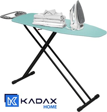 Праскадошка KADAX 120x38 см, складаний прасувальний стіл із регульованою висотою, антипригарне покриття, ніжки з нековзними накладками, 8 мм підкладка, колір м'ята