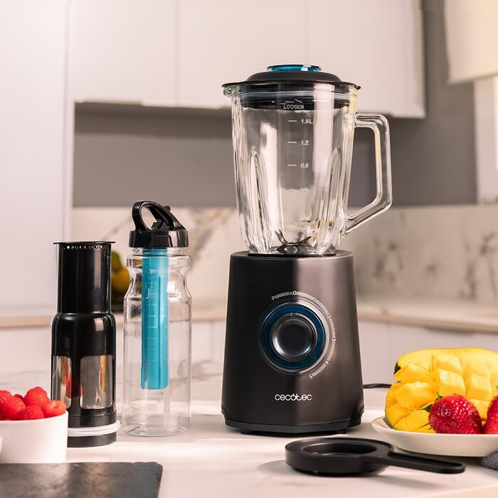 Cecotec Standmixer Power Black Titanium 2500MAX Go - потужний блендер з титановим покриттям, 2500 Вт, 1.8 л, 5 швидкостей, з пляшкою