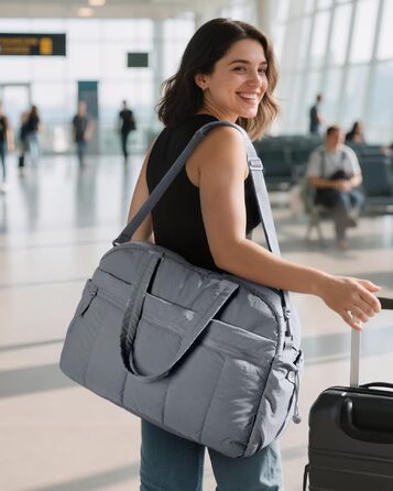 Спортивна сумка-даффл BAGMART Puffer на 24 л для жінок, містка сумка для подорожей та вікендів (темно-сіра, L)