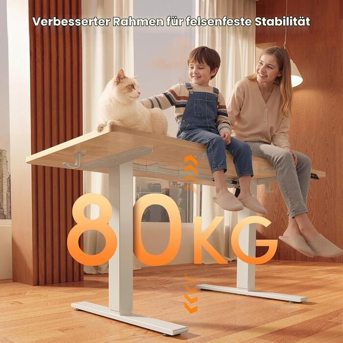Регульований по висоті письмовий стіл FEZIBO 140x70 см з USB-C та USB-A портами, колір дуб