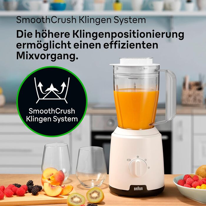 Блендер стаціонарний Braun PowerBlend 1 JB1050WH 600 Вт, 1.5 л, білий - для смузі, подрібнення льоду та приготування пюре