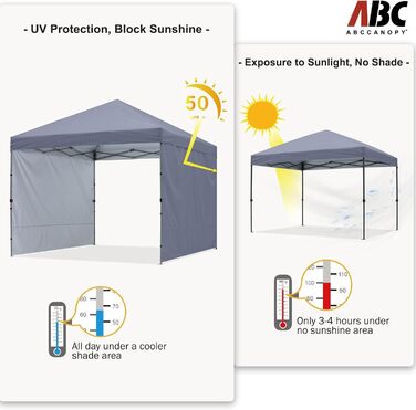 ABCCANOPY Павільйон 3x3 м, легкий розкладний намет із 2 стінками, сірої, для вулиці