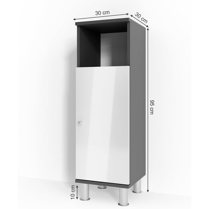 Пенал для ванної Vicco Fynn, антрацит/білий глянець, 30x95 см
