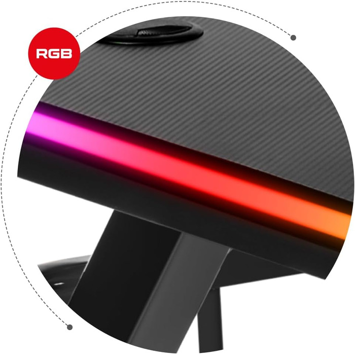 Ігровий стіл Huzaro Hero 5.0 RGB з LED-підсвіткою, моніторною підставкою, гачком для навушників і тримачем для напоїв, карбонова стільниця 120x60 см, чорний