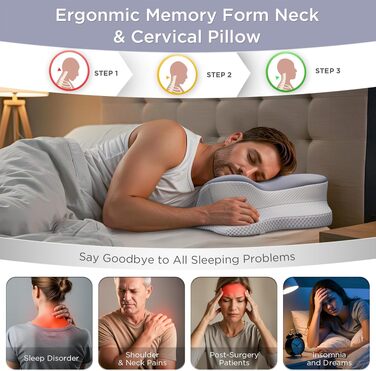 Подушка ортопедична з Memory Foam для сну на боці, спині та животі, блакитна. Преміум-якість, підтримка шиї