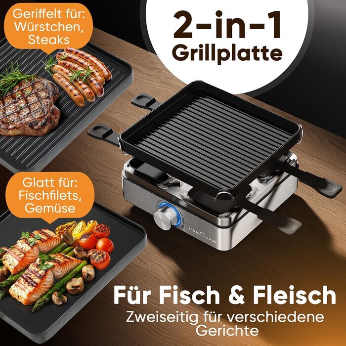 Raclette ProfiCook RG 1301 для 4 осіб | з 4 сковорідками та шпателями | Ракле | 800W