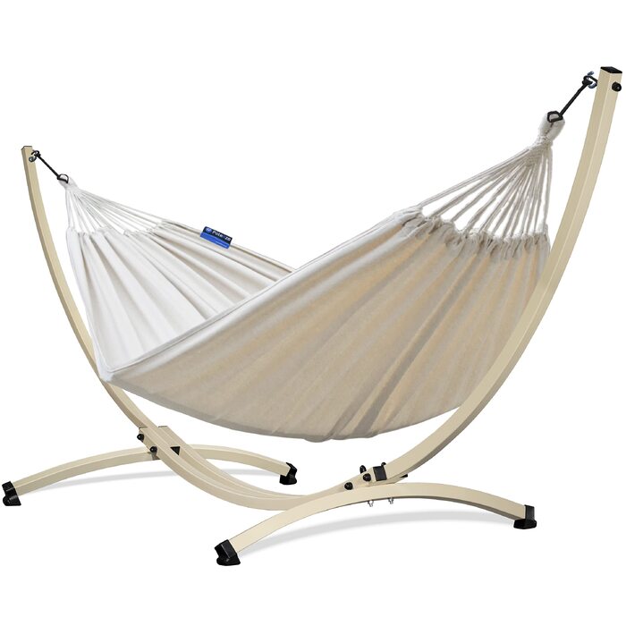 Гамак подвійний Potenza Outdoor з металевим каркасом для 2 осіб, бавовна XXL 220x160 см, до 200 кг, стійкий до погодних умов (Бежевий, каркас Бежевий)