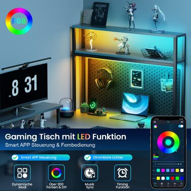 Ігровий стіл кутовий HLONONE 170x100 см з LED, розетками та USB, шухлядами, підставкою під монітор, сірий. Комп'ютерний стіл для геймінгу та офісу