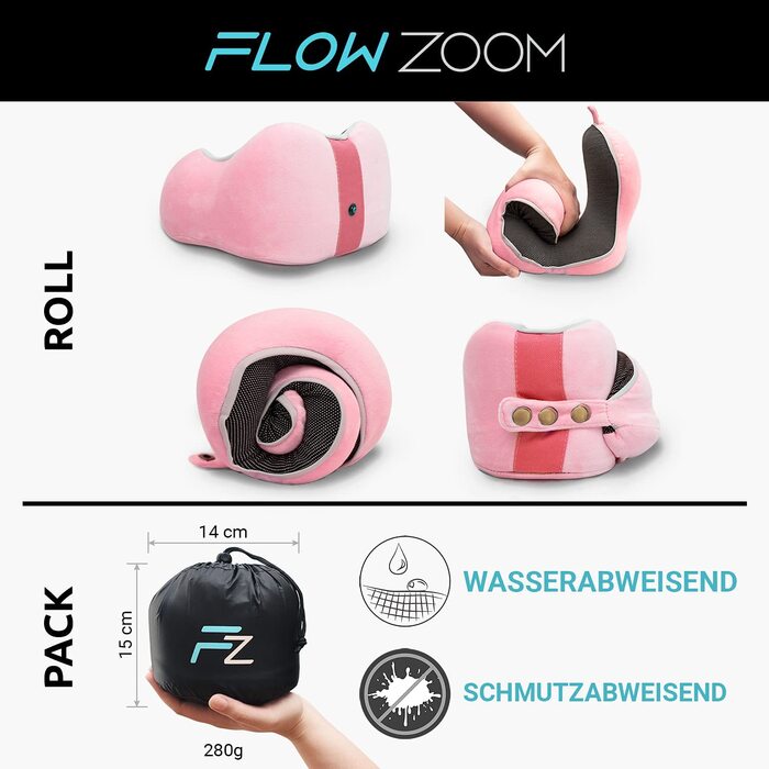 Дитяча подушка для шиї FLOWZOOM для авто, поїзда, літака, м'який чохол, рожева