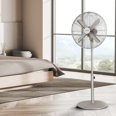 Вентилятор підлоговий Cecotec EnergySilence 620 Retrostyle 50 Вт, хромований, діаметр 40 см, 3 швидкості, з коливанням, регульована висота, безпечна сталева база