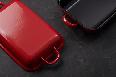 Сковорода-брятер Riess Classic Color 37x26 см з кришкою, емальована, червоно-чорна, для індукції та духовки