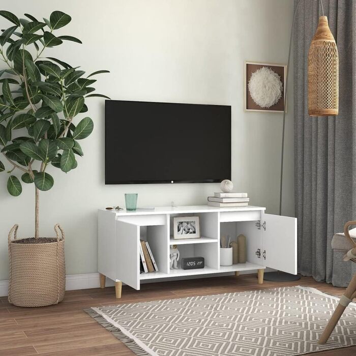 TV тумба vidaXL з масивними дерев'яними ніжками, чорна, 103,5x35x50 см — телевізійна підставка, тумба під телевізор, комод, меблі для вітальні