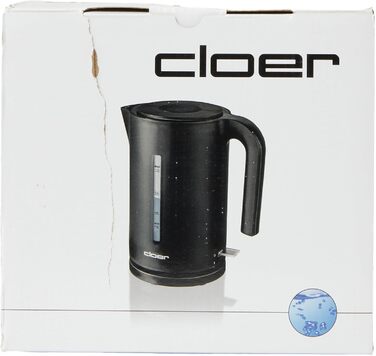 Електрочайник Cloer 4110, 2200 Вт, 1.7 л, чорний, з великим індикатором рівня води, фільтром від накипу, захистом від перегріву та увімкнення без води