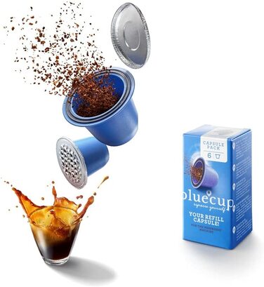 Bluecup багаторазові капсули для кави, сумісні з кавомашинами Nespresso (оригінал), набір з 6 капсул, багаторазові, для кавоварок