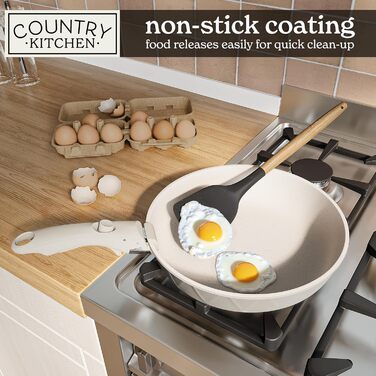 Набір посуду та сковорідок Country Kitchen, 13 предметів, антипригарне покриття, знімна ручка, підходить для духовки та кемпінгу (Rhombus, кремовий)
