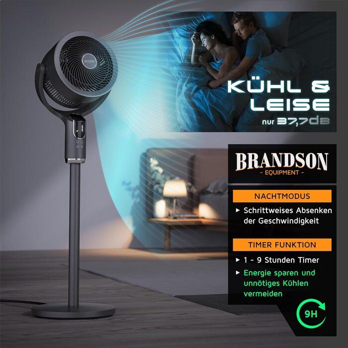 Вентилятор підлоговий 3D Brandson з пультом, 8 швидкостей, нічний режим, для спальні, вітальні, дитячої, офісу