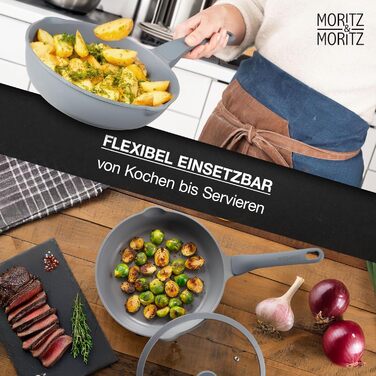 Сковорода Moritz & Moritz 26 см з кришкою, антипригарна, сіра, з м'якою ручкою, для смаження, тушкування і приготування на пару, підходить для всіх типів плит