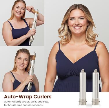 MESCOMB 5-в-1 Airstyler та Hairstyler: Фен-щітка з іонізацією, автоматичний локонів та об'ємна щітка – Швидке сушіння, укладка для локонів, об'єму та вирівнювання без пошкоджень | Легкий та ідеальний для дому, колір шампань-золото