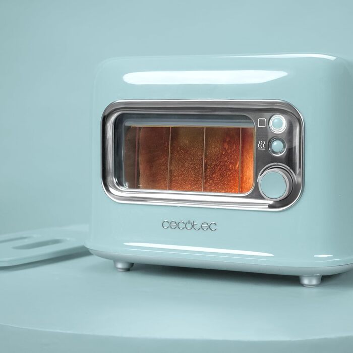 Тостер Cecotec RetroVision Blue вертикальний, 700 Вт, 2 слоти, ретро-дизайн, автоматичне вимкнення