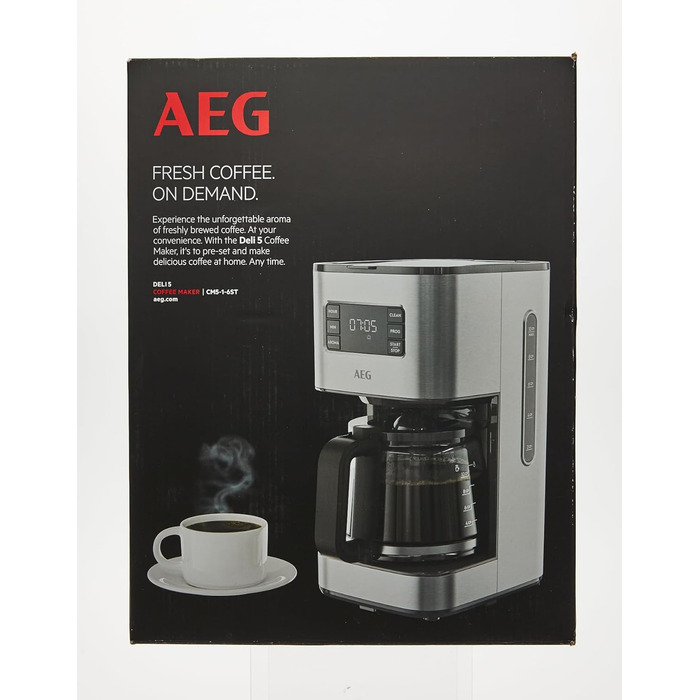 Кавоварка AEG CM5-1-6ST Deli 5, 1,5 л, нержавійка, програмований таймер, підтримка тепла, захист, індикатор рівня води, антикрапельна функція
