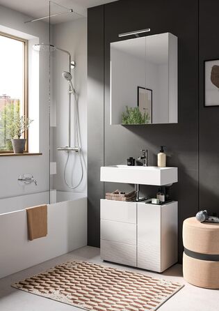 Дзеркальна шафа xonox.home Vira X2LA9772 для ванної, біла, меламін, 60x77x18 см, з великою дзеркальною поверхнею, 2 дверцята