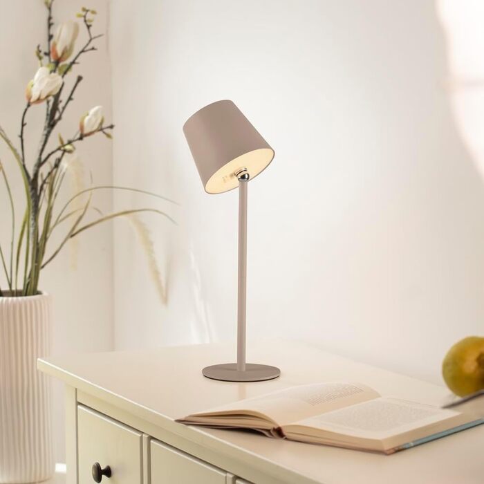 LED настільна лампа SellTec на акумуляторі, USB, біла, диммер, IP54, для саду, кемпінгу, балкону або тераси (пісок)