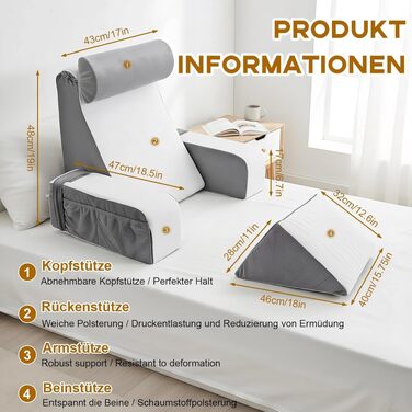 Подушка для читання з підголівником та підлокітниками, Memory Foam, для ліжка та дивана, зручна спинка для дорослих