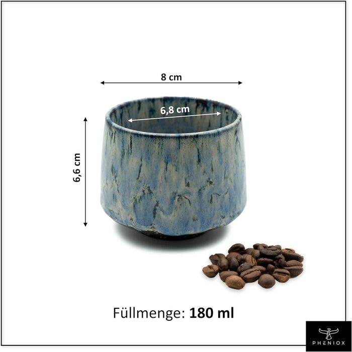 Набір чашок для еспресо та мокко Pheniox Tibet Mini, 5 предметів по 100 мл, керамічні (глазурована каменна маса), без ручок, світло-блакитні, придатні для посудомийки