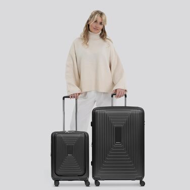 Набір валіз REDOLZ Essentials 14 Black Metallic - 2 шт (S + L) з відділенням для ноутбука | Розширювані валізи для жінок та чоловіків